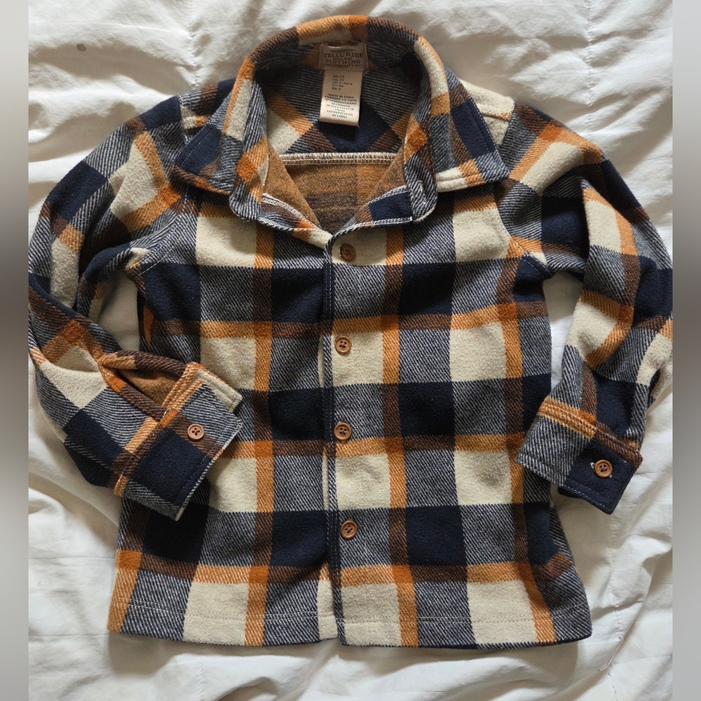 Telluride Kids Plaid Shirt in Navy, Cream, and Brown, Size 3T